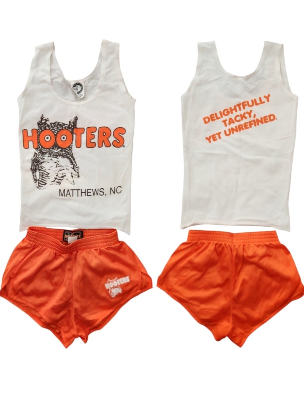 Authentic Vintage 90s Y2k Hooters Girl Uniform White Tank & Orange Shorts Set XS